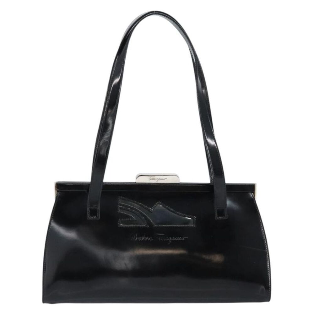 Salvatore Ferragamo Vintage Patent Leather Black Patent_Leather Tote Bag Bag